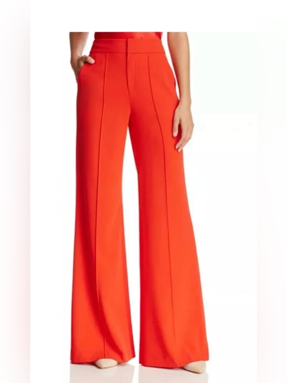 Alice + Olivia High-Waist Wide-Leg DYLAN Trousers in Vibrant RED